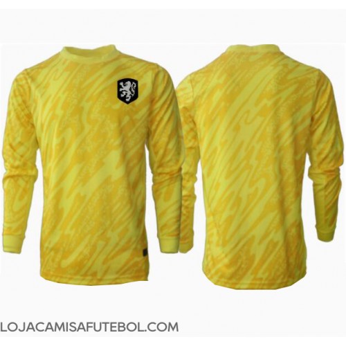 Camisa de Futebol Holanda Goleiro Equipamento Secundário Europeu 2024 Manga Comprida